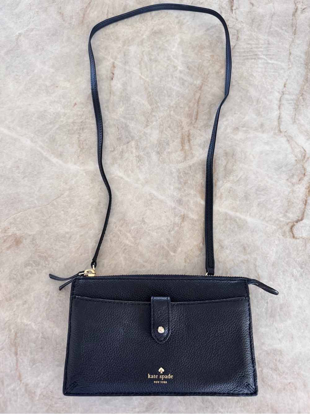 Kate Spade Black Pebbled Leather Crossbody Wallet Wristlet Gold Hardware